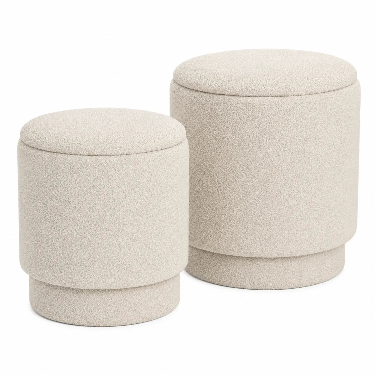 2er Set runde Hocker Bouclé Beige mit Stauraum