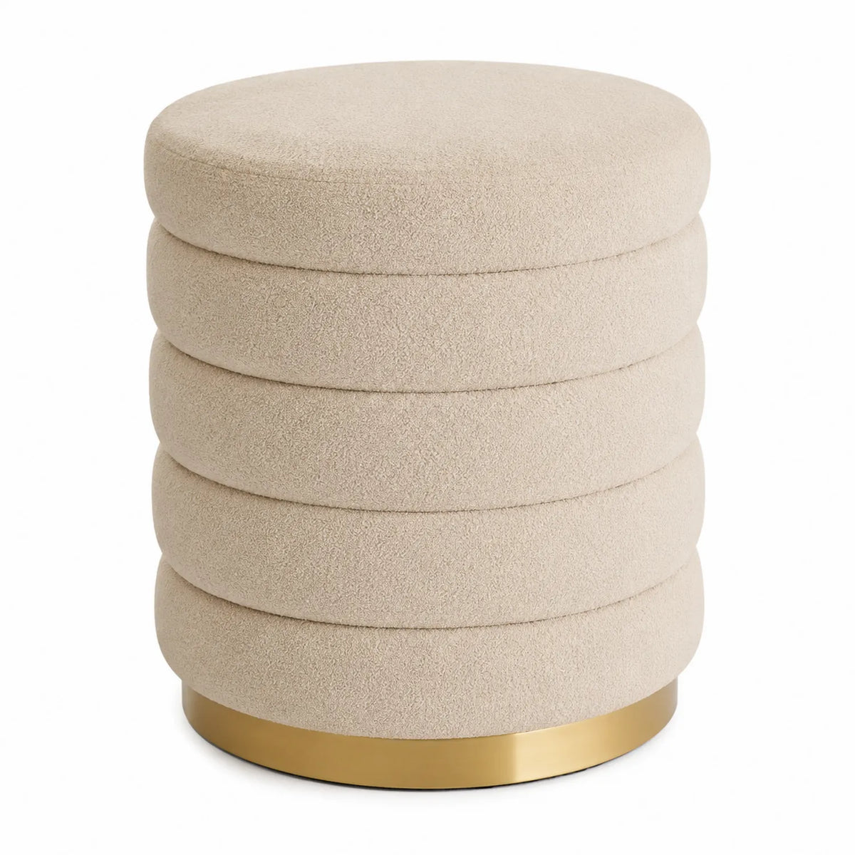 Runder Hocker Bouclé Beige mit Metallbasis