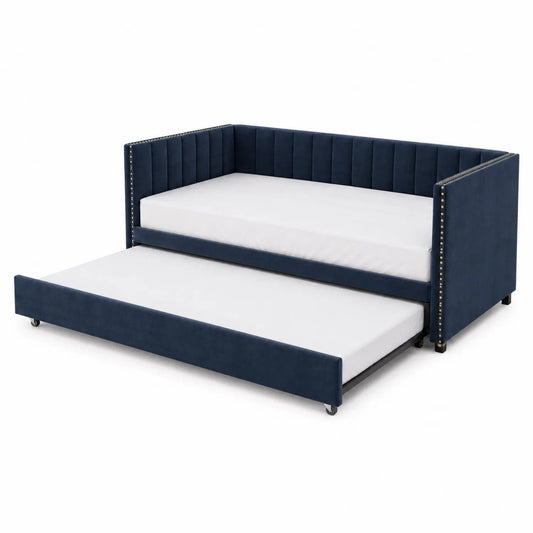 Tagesbett mit Ausziehbett Velours Blau 200x90 cm