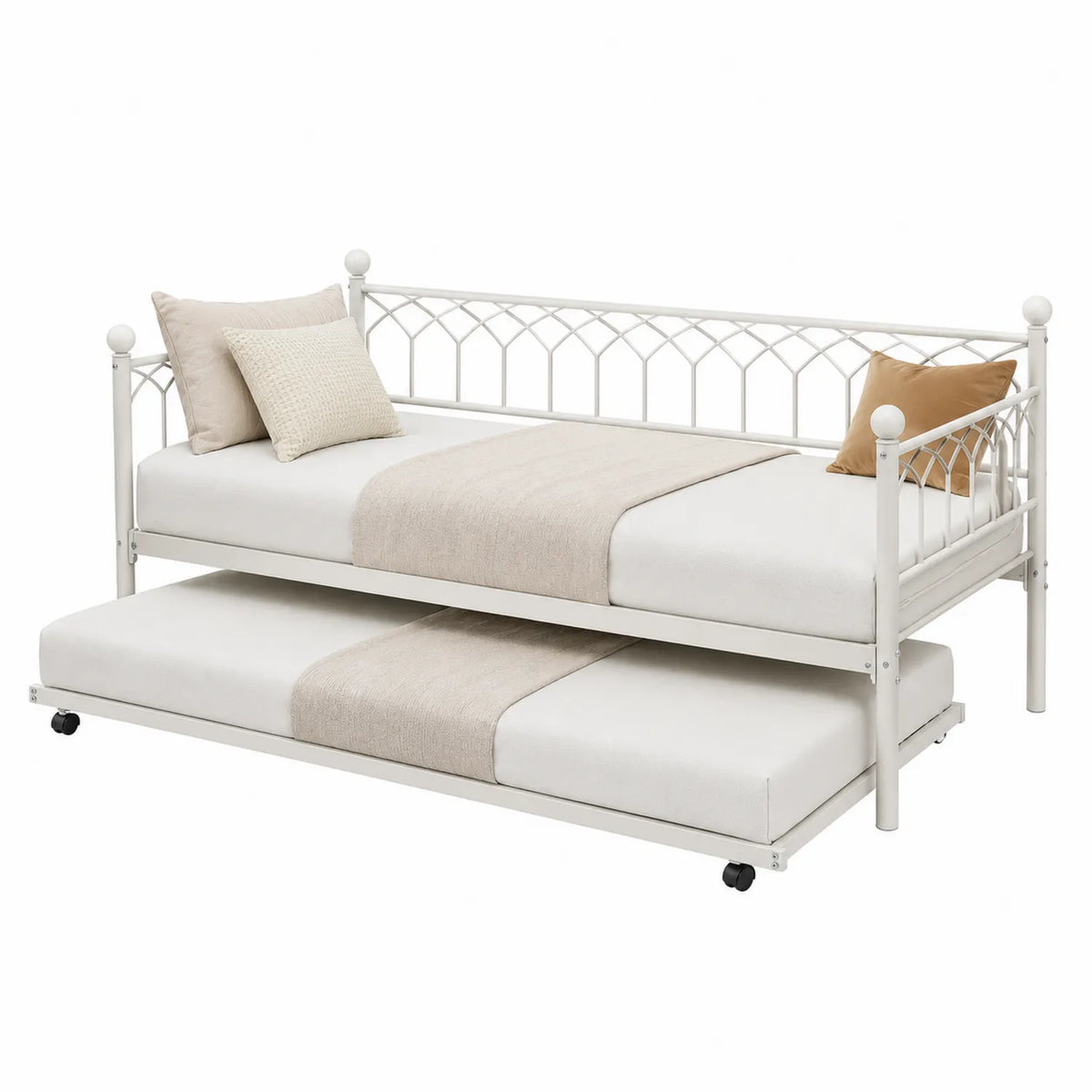Metallbett mit Ausziehbett Weiß 200x90 cm