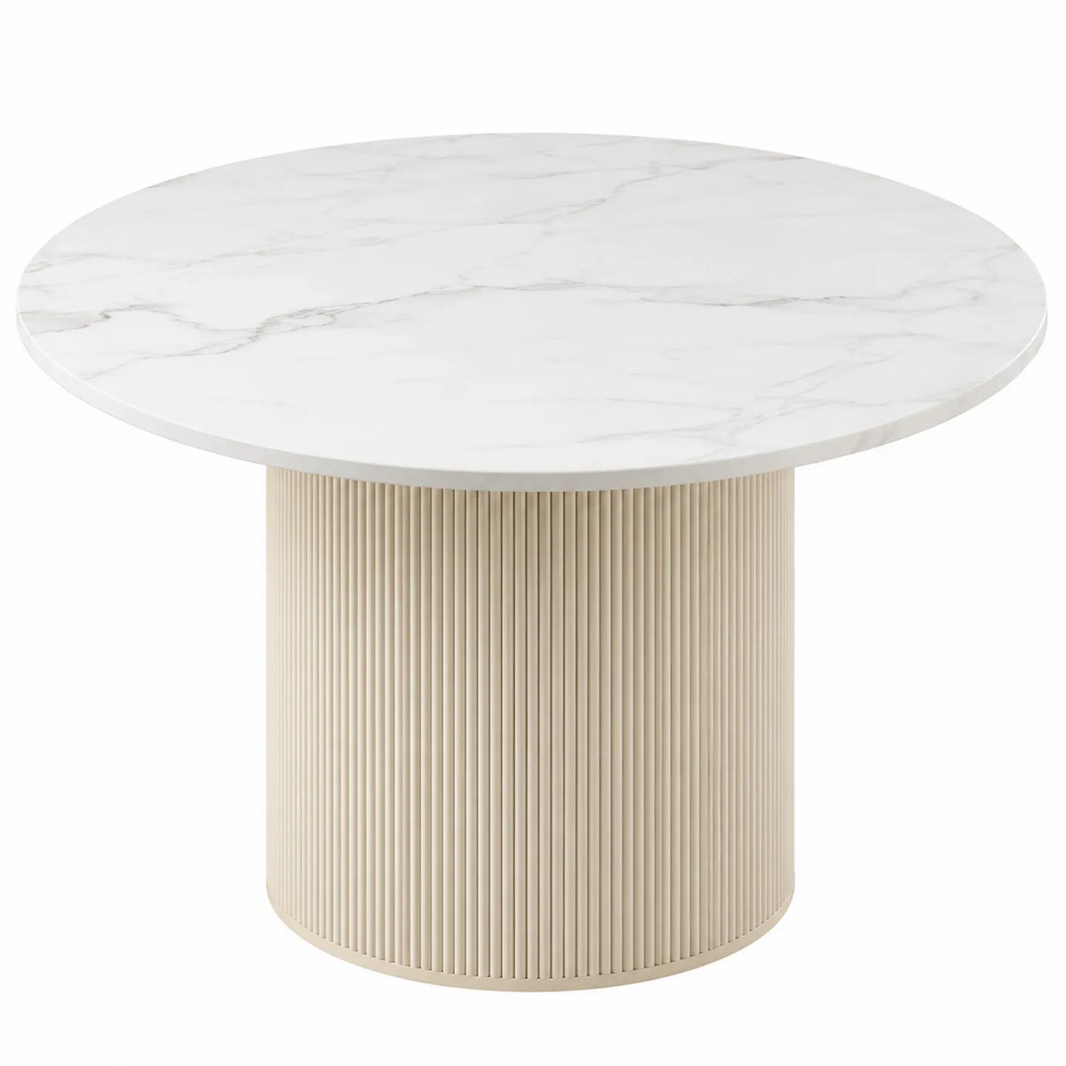 Runder Esstisch aus Marmorimitat und Holz Ø120 cm Weiß/Beige