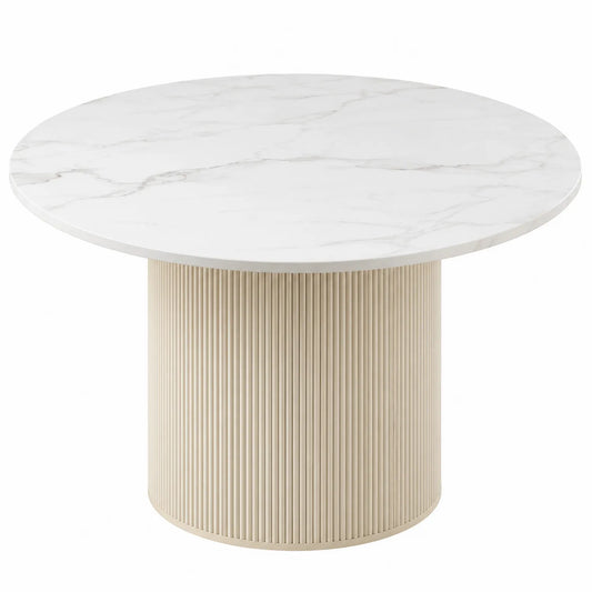 Runder Esstisch aus Marmorimitat und Holz Ø120 cm Weiß/Beige