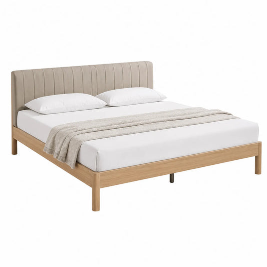 Doppelbett mit Holzrahmen und Leinen Kopfteil 200x180 cm