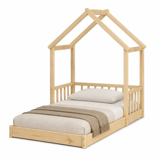 Kinderhausbett aus Kiefernholz Natur 80x160 cm