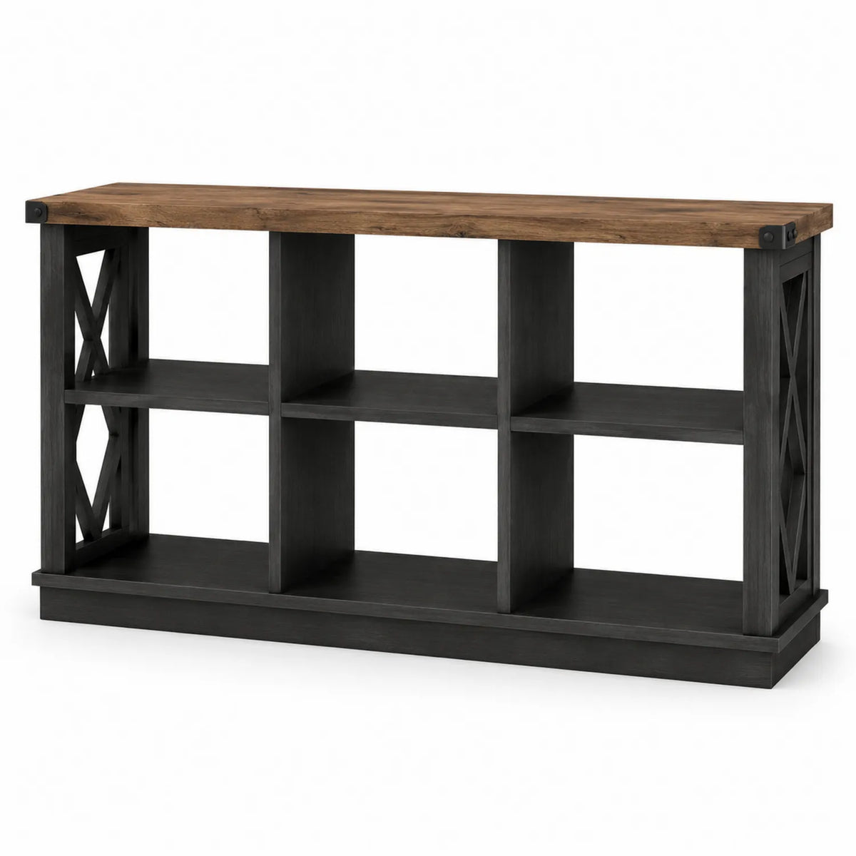 Regal Holz und Metall Schwarz mit Eichenfurnier 120cm