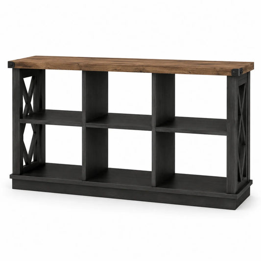 Regal Holz und Metall Schwarz mit Eichenfurnier 120cm