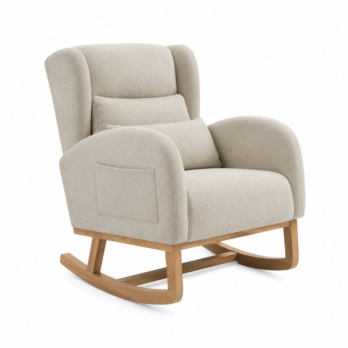Schaukelstuhl Stoff Beige Eichenholz