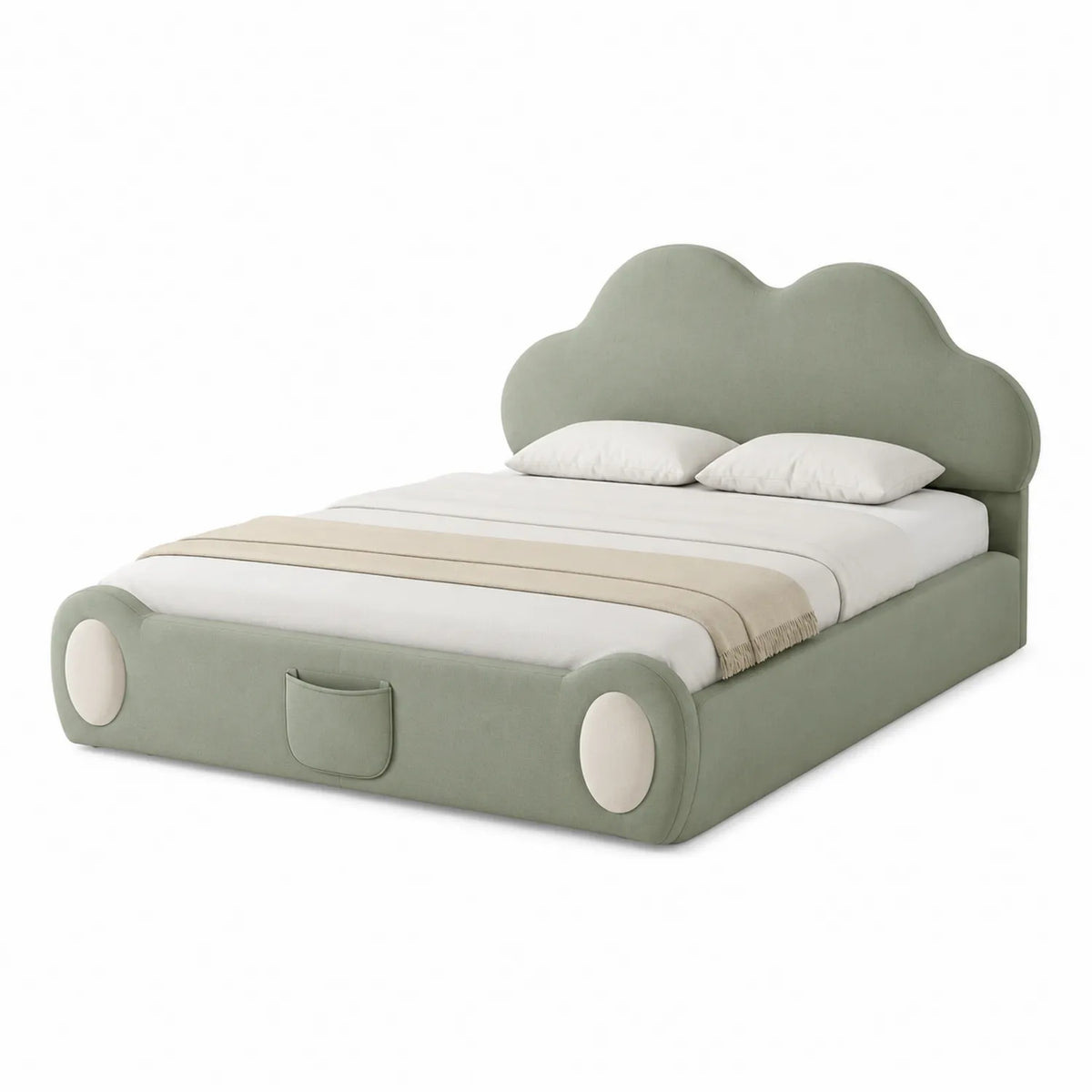 Samt-Doppelbett mit Wolkenkopfteil in Salbeigrün 200x140 cm