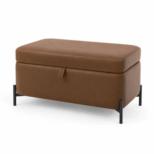 Synthetisches Leder Fußhocker Braun mit Metallbeinen