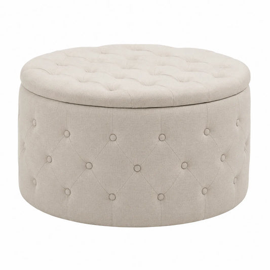 Runder Fußhocker Leinen Beige Ø70 cm